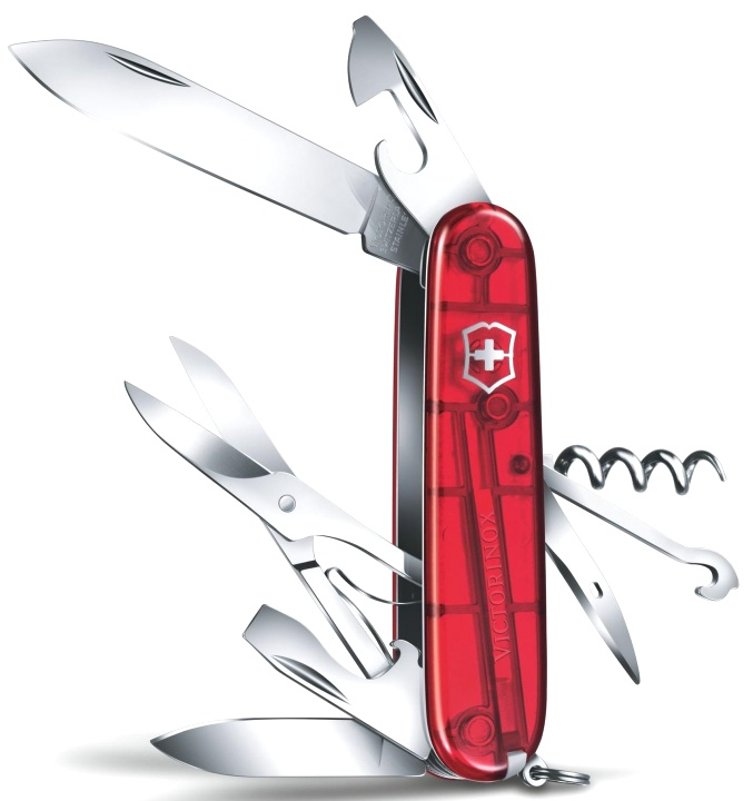 Нож Victorinox Climber, 91 мм, 14 функций, полупрозрачный красный