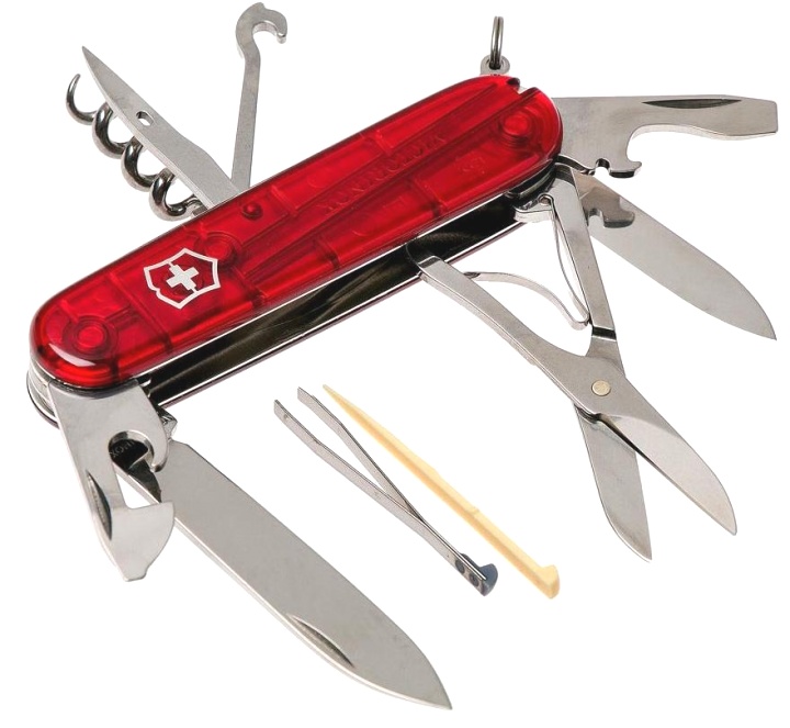 Нож Victorinox Climber, 91 мм, 14 функций, полупрозрачный красный