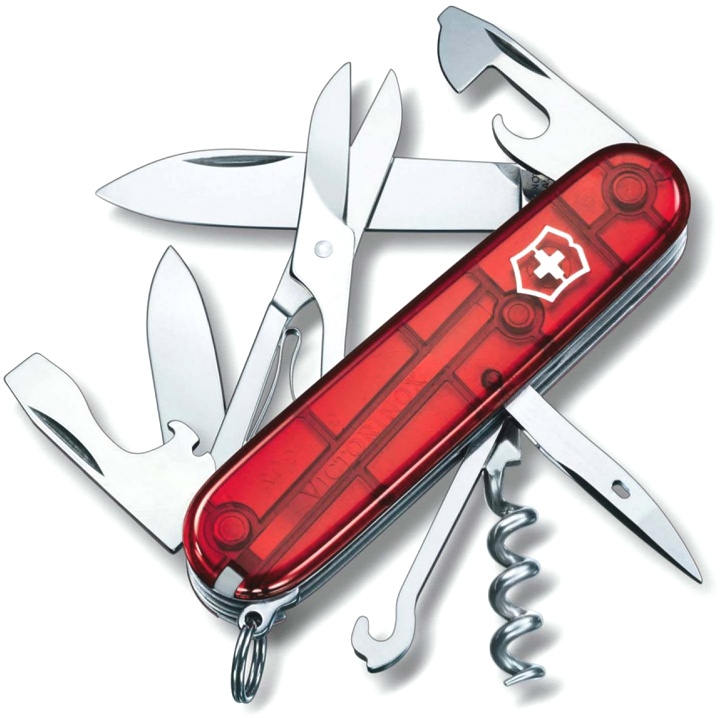 Нож Victorinox Climber, 91 мм, 14 функций, полупрозрачный красный