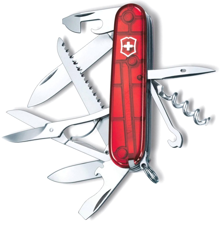 Нож Victorinox Huntsman, 91 мм, 15 функций, полупрозрачный красный