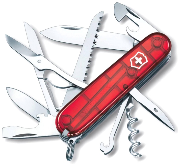 Нож Victorinox Huntsman, 91 мм, 15 функций, полупрозрачный красный