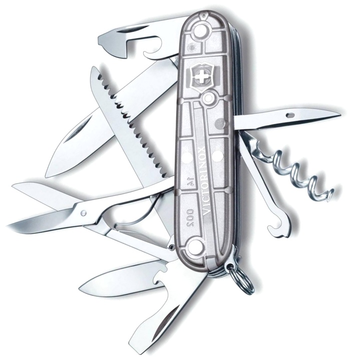 Нож Victorinox Huntsman, 91 мм, 15 функций, полупрозрачный серебристый