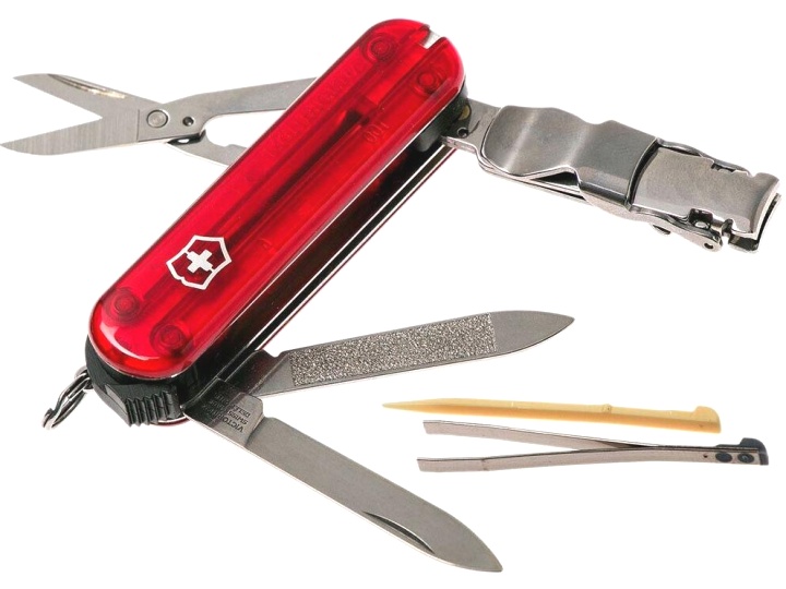 Нож-брелок Victorinox NailClip, 65 мм, 8 функций, полупрозрачный красный