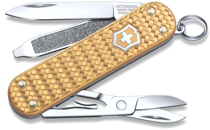  Нож-брелок Victorinox Classic SD Precious Alox Brass Gold, 58 мм, 5 функций, золотистый