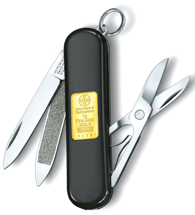  Нож-брелок Victorinox Classic “Union Bank of Switzerland“, 58 мм, 7 функций, черный