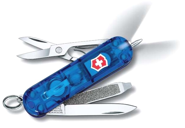  Нож-брелок Victorinox Signature Lite, 58 мм, 7 функций, полупрозрачный синий