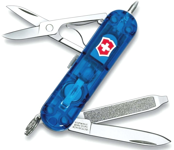  Нож-брелок Victorinox Signature Lite, 58 мм, 7 функций, полупрозрачный синий