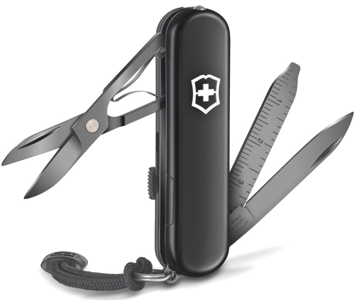  Нож-брелок Victorinox Signature Lite Onyx Black, 58 мм, 8 функций, чёрный с темляком