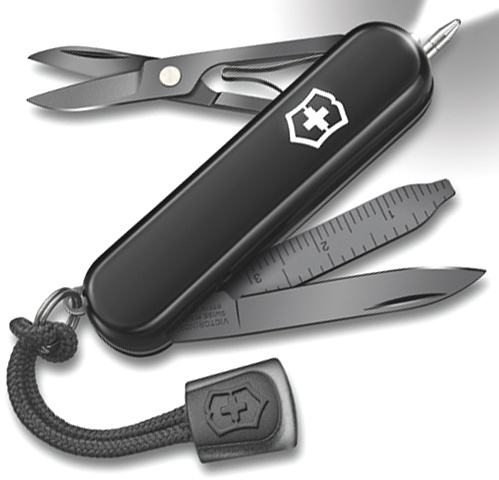  Нож-брелок Victorinox Signature Lite Onyx Black, 58 мм, 8 функций, чёрный с темляком