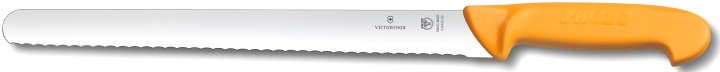  Нож кухонный Victorinox Swibo, стальной, универсальный, лезвие 350мм, серрейторная заточка, желтый