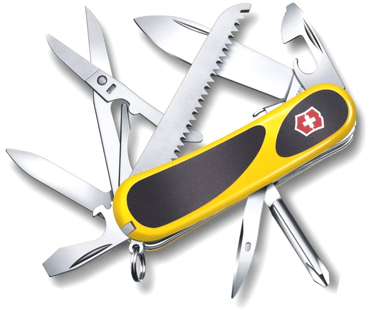  Нож Victorinox Evolution Grip S18, 85 мм, 15 функций, с фиксатором лезвия, желтый с черными вставками