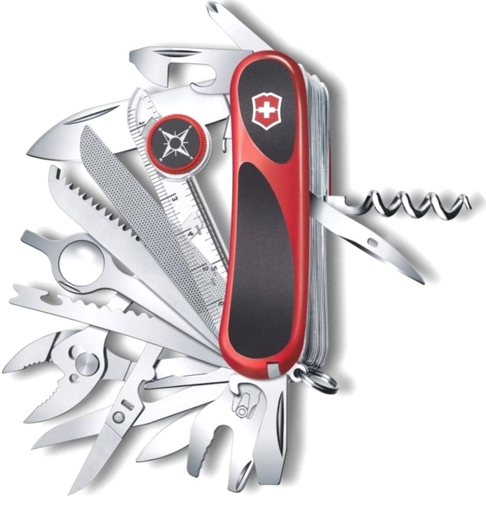 Нож Victorinox Evolution Grip S54, 85 мм, 32 функций, с фиксатором лезвия, красный с черными вставками