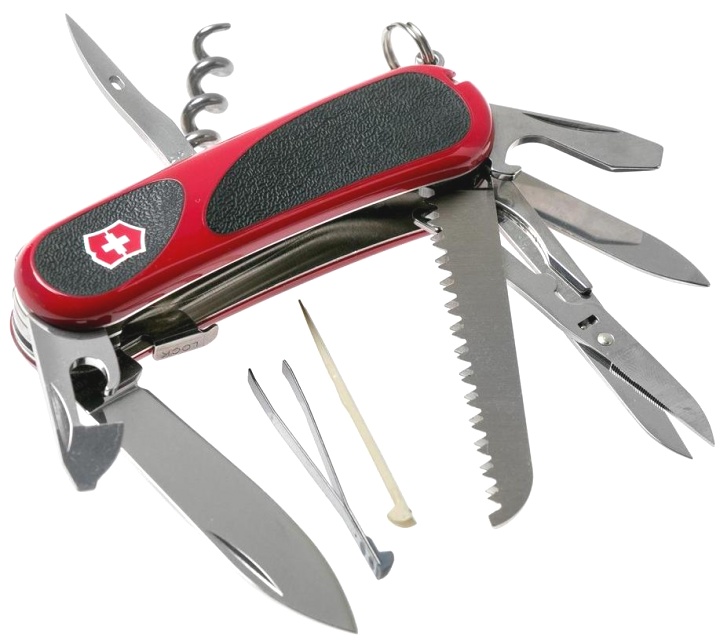 Нож Victorinox Evolution Grip S17, 85 мм, 15 функций, с фиксатором лезвия, красный с черными вставками