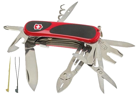  Нож Victorinox Evolution S557, 85 мм, 21 функция, с фиксатором лезвия, красный с черными вставками