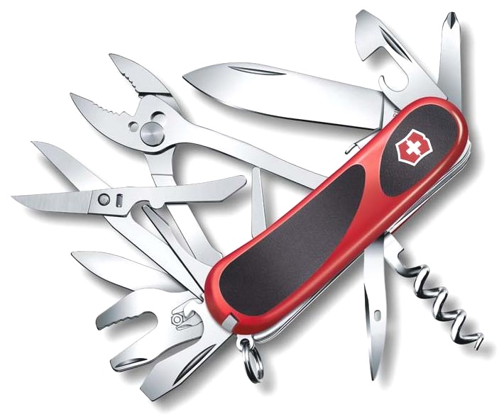  Нож Victorinox Evolution S557, 85 мм, 21 функция, с фиксатором лезвия, красный с черными вставками