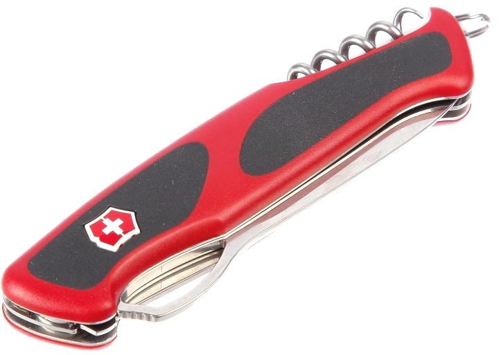 Нож Victorinox RangerGrip 53, 130 мм, 13 функций, с фиксатором лезвия, красный с черными вставками