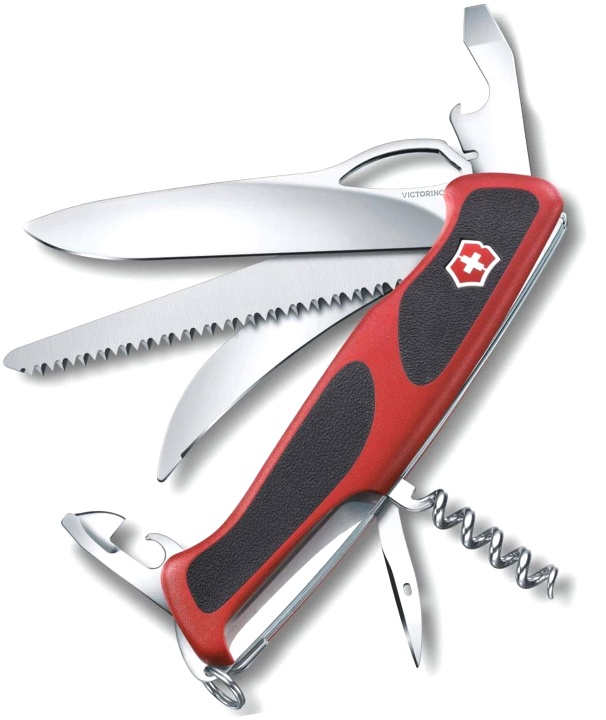 Нож Victorinox RangerGrip 53, 130 мм, 13 функций, с фиксатором лезвия, красный с черными вставками