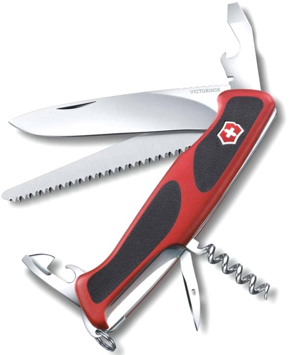 Нож Victorinox RangerGrip 55, 130 мм, 12 функций, с фиксатором лезвия, красный с черными вставками