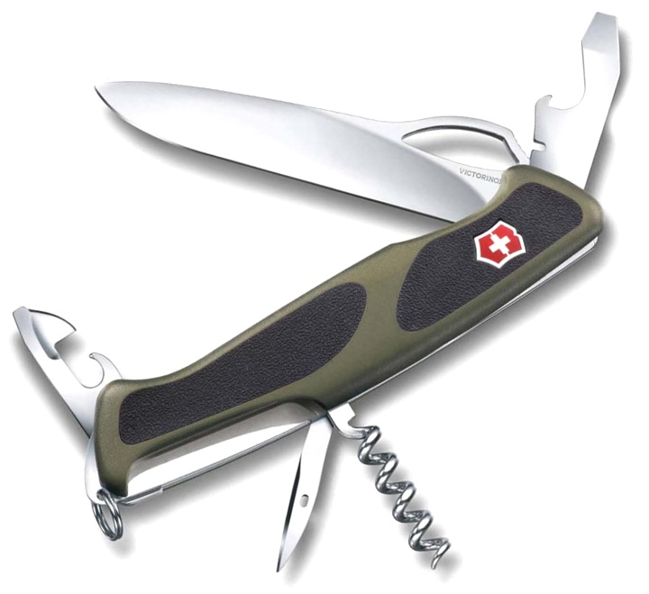 Нож Victorinox RangerGrip 61, 130 мм, 11 функций, с фиксатором лезвия, зеленый с черными вставками