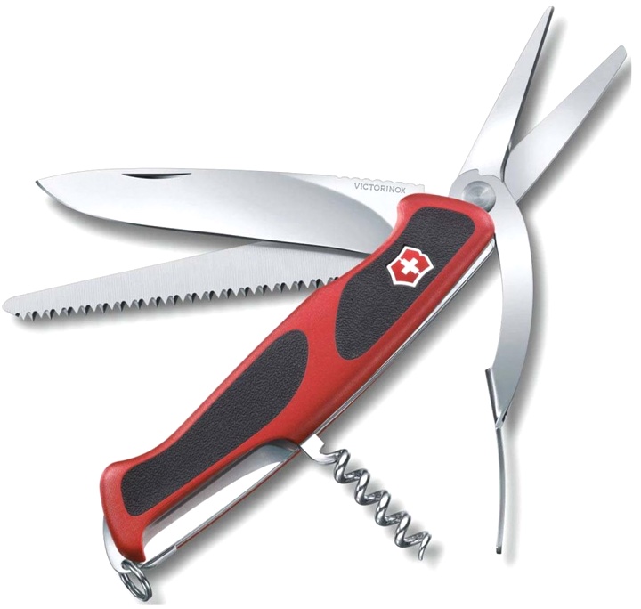 Нож Victorinox RangerGrip 71 Gardener, 130 мм, 7 функций, с фикстором лезвия, красный с черными вставками