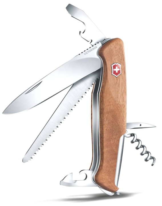 Нож Victorinox RangerWood 55, 130 мм, 10 функций, с фиксатором лезвия, дерево