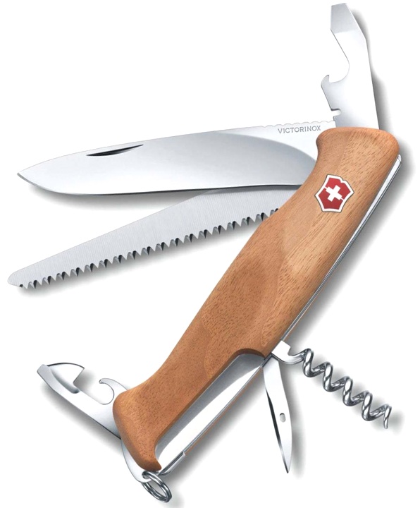 Нож Victorinox RangerWood 55, 130 мм, 10 функций, с фиксатором лезвия, дерево