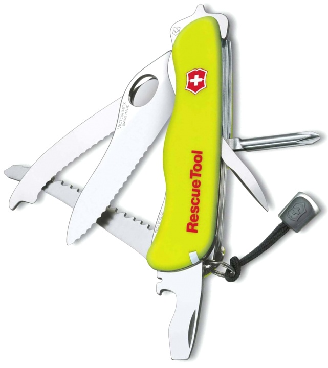 Нож Victorinox Rescue Tool One Hand, 111 мм, 14 функций, с фиксатором лезвия, желтый