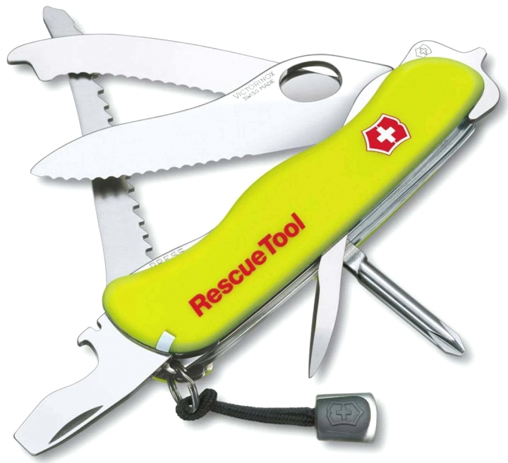 Нож Victorinox Rescue Tool One Hand, 111 мм, 14 функций, с фиксатором лезвия, желтый