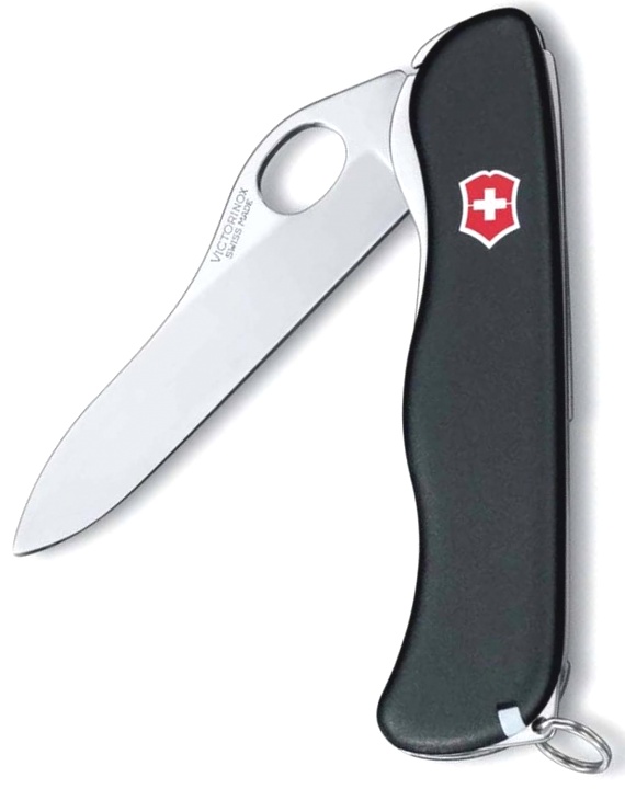 Нож Victorinox Sentinel One Hand belt-clip, 111 мм, 5 функции, с фиксатором лезвия, черный