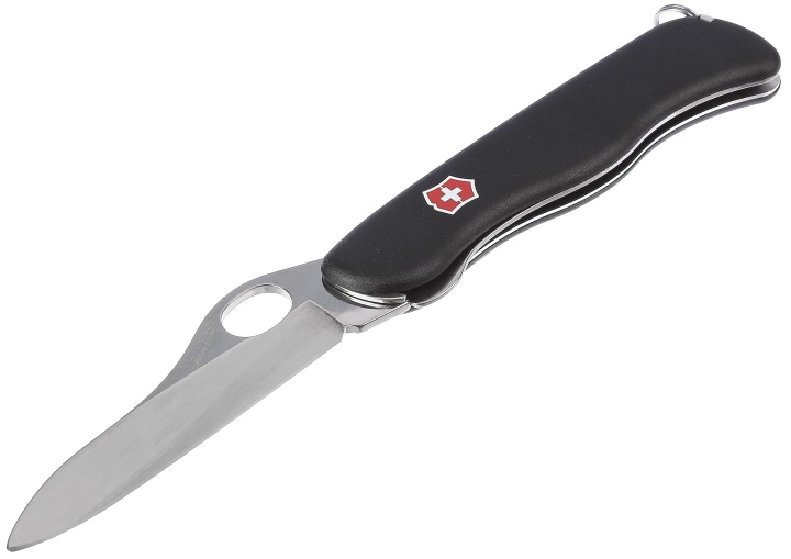 Нож Victorinox Sentinel One Hand belt-clip, 111 мм, 5 функции, с фиксатором лезвия, черный