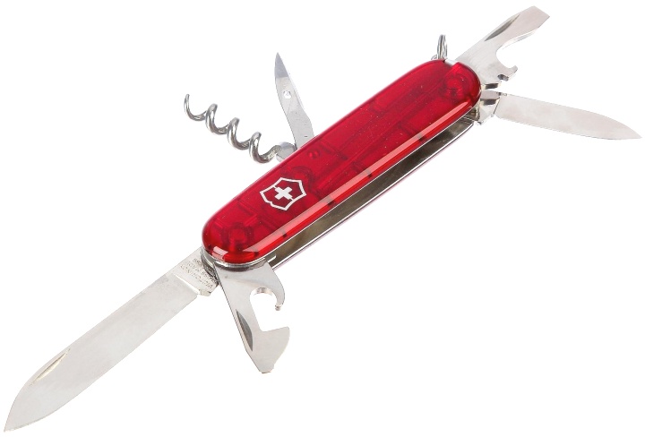 Нож Victorinox Spartan, 91 мм, 12 функций, полупрозрачный красный