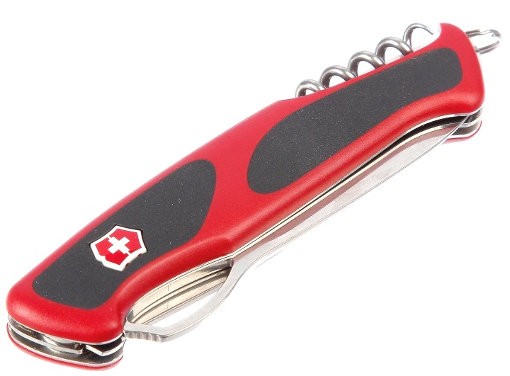 Нож Victorinox RangerGrip 55, 130 мм, 12 функций, с фиксацией лезвия, красный с черными вставками